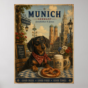 Dachshund in Munich Vintage Travel Poster