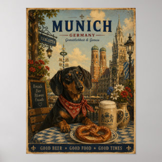 Dachshund in Munich Vintage Travel Poster