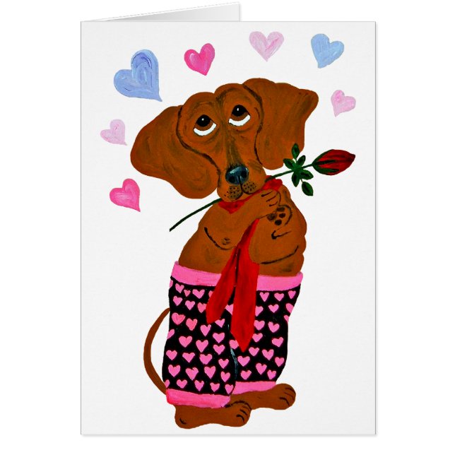 Dachshund In Pink Heart Shorts (Front)