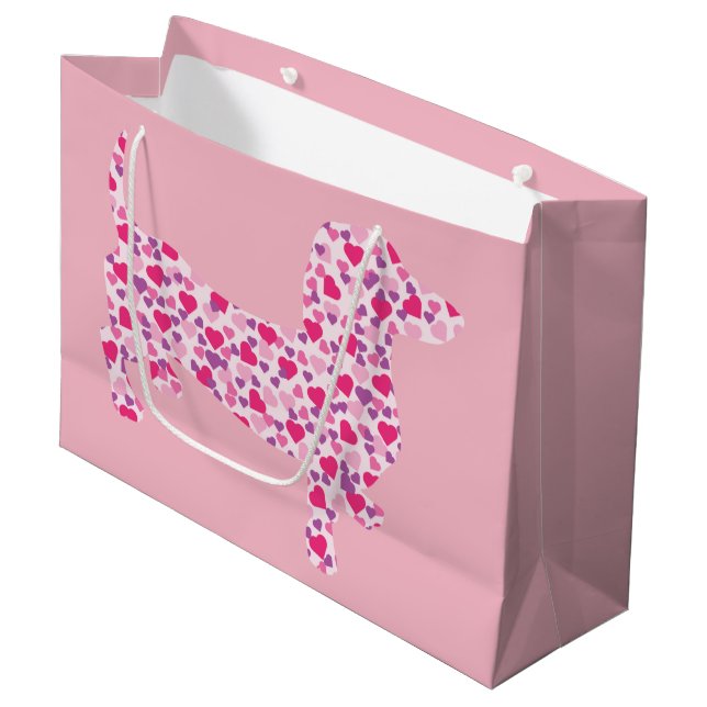 Dachshund in Pink Hearts Large Gift Bag (Front Angled)
