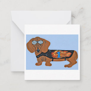 Dachshund in Racing Jacket Flat Note Card