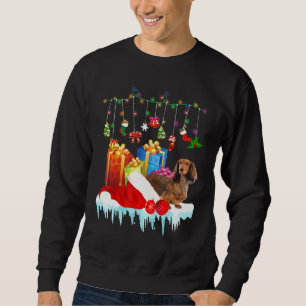 Dachshund In Santa Hat Christmas Fairy Light Prese Sweatshirt