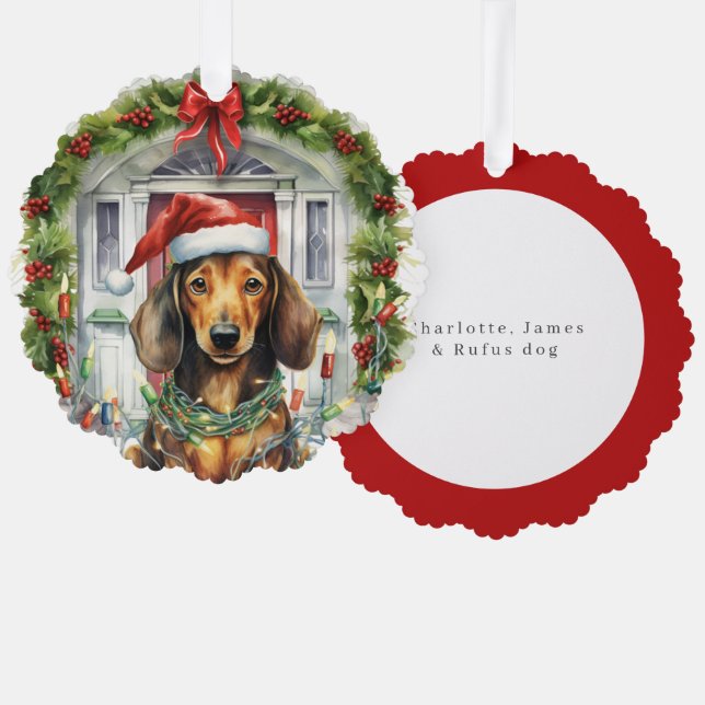 Dachshund in Santa Hat Front Door Christmas Tree Decoration Card (Front/Back)