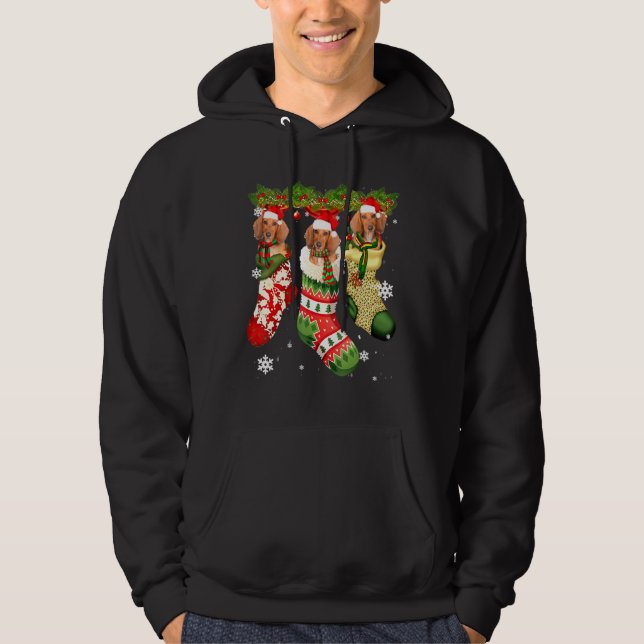 Dachshund In Sock Christmas Santa Hat Xmas Dog Hoodie (Front)