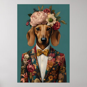 Dachshund In Suit Poster, Dachshund Portrait Poster