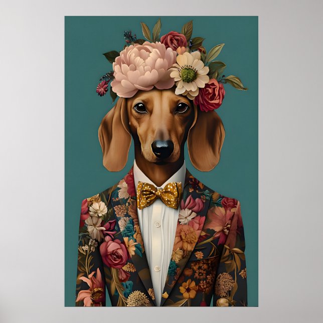 Dachshund In Suit Poster, Dachshund Portrait Poster (Front)