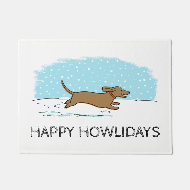 Dachshund in the Snow Holiday | Cute Custom Doormat (Front)