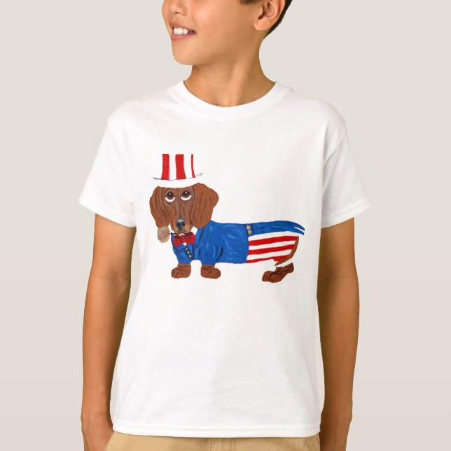 Dachshund In Uncle Sam Suit T-Shirt (Front)