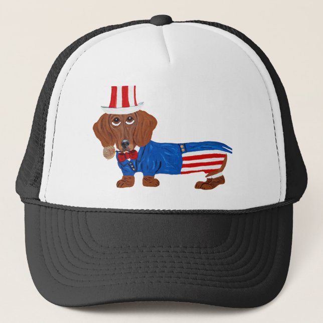 Dachshund In Uncle Sam Suit Trucker Hat (Front)