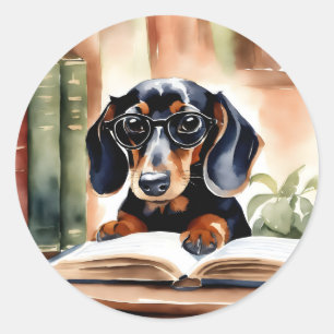Dachshund in Watercolor Art Classic Round Sticker