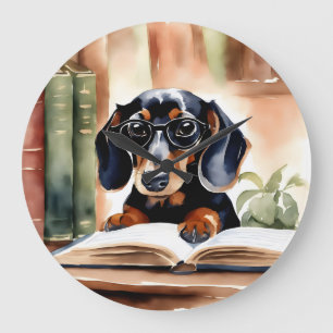 Dachshund in Watercolor Art Large Clock
