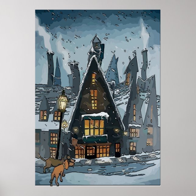Dachshund in Winter Village Poster (Front)