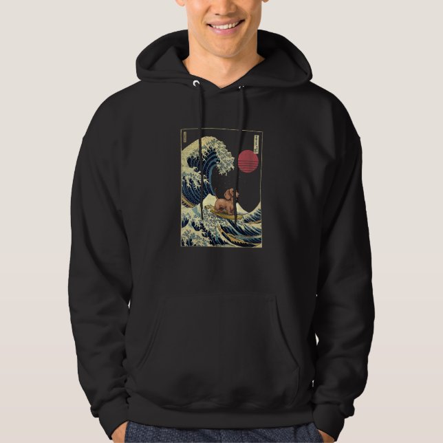 Dachshund Japanese Kanagawa Wave  Surf Dog Hoodie (Front)