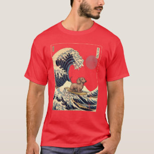 Dachshund Kanagawa Japanese Surfing Wave girl T-Shirt