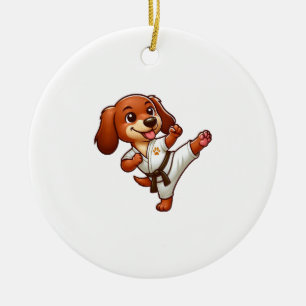 Dachshund karate martial arts high kick ceramic tree decoration