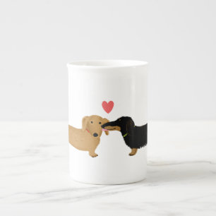 Dachshund Kiss with Heart Cute Wiener Dogs Love Bone China Mug