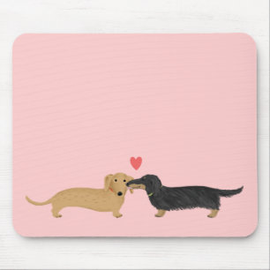 Dachshund Kiss with Heart on Pink Mouse Mat