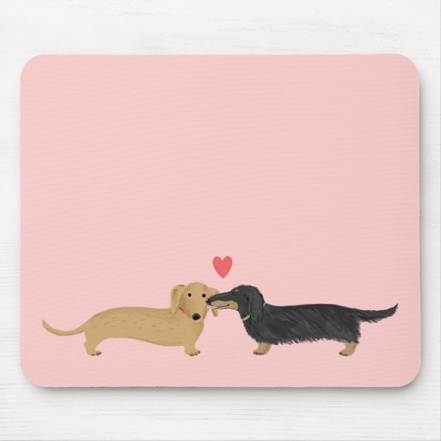 Dachshund Kiss with Heart on Pink Mouse Mat (Front)