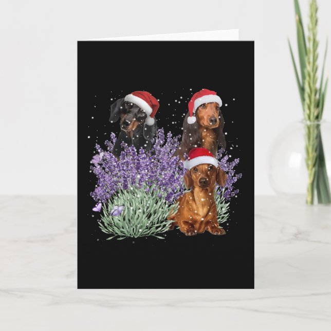 Dachshund Lavender Flower Christmas Gift For Her Card (Front)