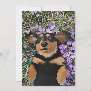 Dachshund Laying In Purple Flowers Invitation