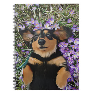 Dachshund Laying In Purple Flowers Notebook