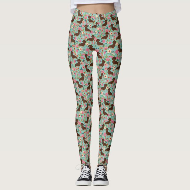 Dachshund leggings - doxie floral leggings (Front)