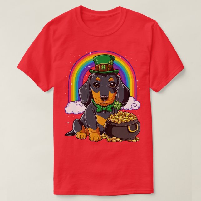 Dachshund Leprechaun St Patricks Day Rainbow T-Shirt (Design Front)