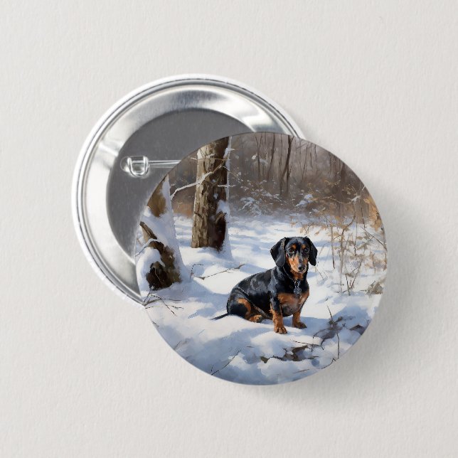 Dachshund Let It Snow Christmas 6 Cm Round Badge (Front & Back)