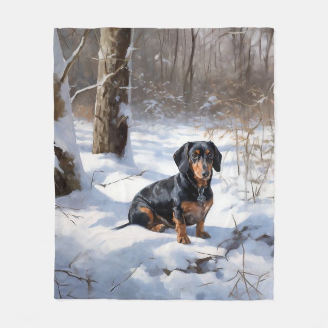 Dachshund Let It Snow Christmas Fleece Blanket (Front)
