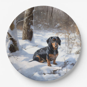 Dachshund Let It Snow Christmas Paper Plate