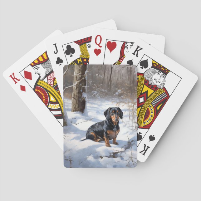 Dachshund Let It Snow Christmas Playing Cards (Back)