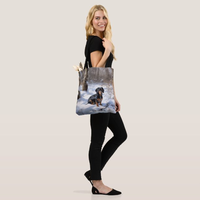 Dachshund Let It Snow Christmas Tote Bag (On Model)