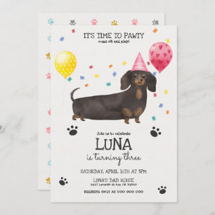 Dachshund Lets Pawty Dog Birthday Invitation Pink