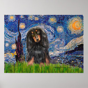 Dachshund (LHBT) - Starry Night Poster