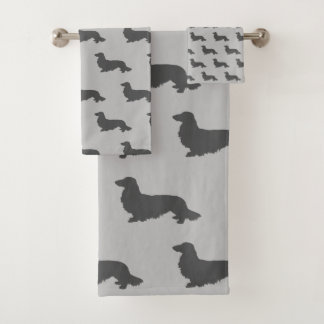 Dachshund Long Hair Gray Bathroom Décor Towel Set