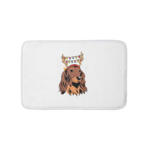 Dachshund Long Hair Reindeer Christmas Tree Lights Bath Mat