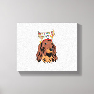 Dachshund Long Hair Reindeer Christmas Tree Lights Canvas Print