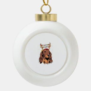 Dachshund Long Hair Reindeer Christmas Tree Lights Ceramic Ball Christmas Ornament