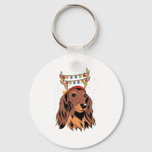 Dachshund Long Hair Reindeer Christmas Tree Lights Key Ring