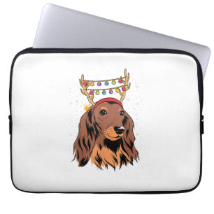 Dachshund Long Hair Reindeer Christmas Tree Lights Laptop Sleeve
