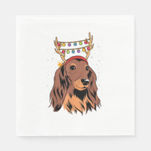 Dachshund Long Hair Reindeer Christmas Tree Lights Napkin
