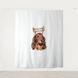 Dachshund Long Hair Reindeer Christmas Tree Lights Tapestry