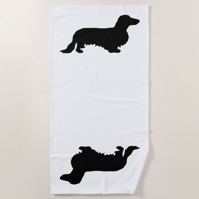 Dachshund Long Hair - Silhouette 1 Beach Towel (Front)