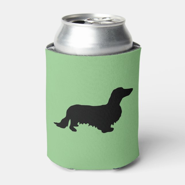 Dachshund Long Hair - Silhouette 1 Can Cooler (Can Front)