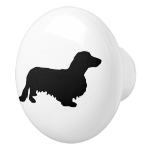Dachshund Long Hair - Silhouette 1 Ceramic Knob