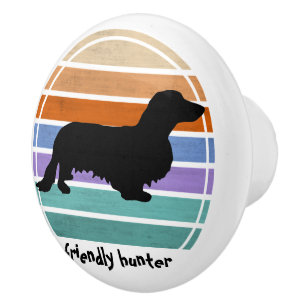 Dachshund Long Hair - Silhouette 1 Ceramic Knob