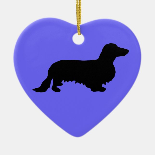Dachshund Long Hair - Silhouette 1 Ceramic Tree Decoration (Front)