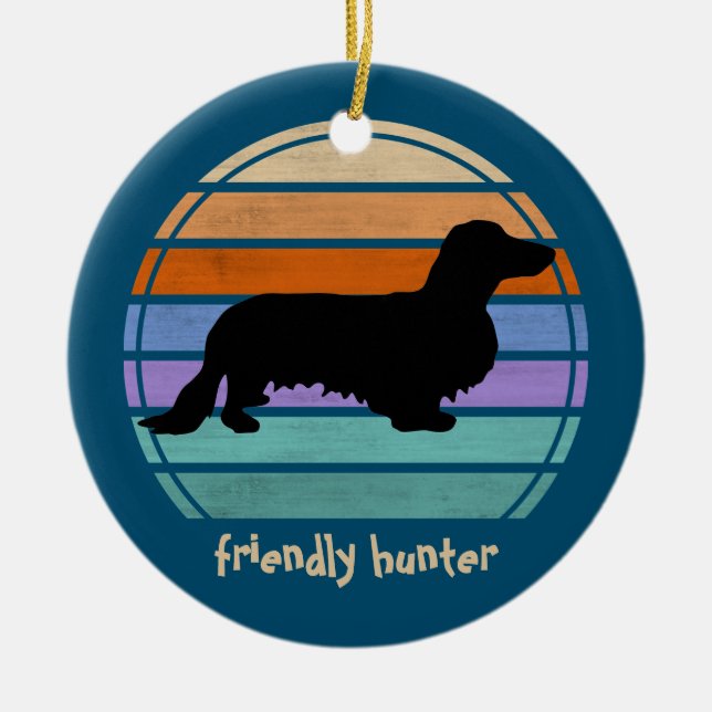 Dachshund Long Hair - Silhouette 1 Ceramic Tree Decoration (Front)