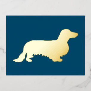 Dachshund Long Hair - Silhouette 1 Foil Holiday Postcard