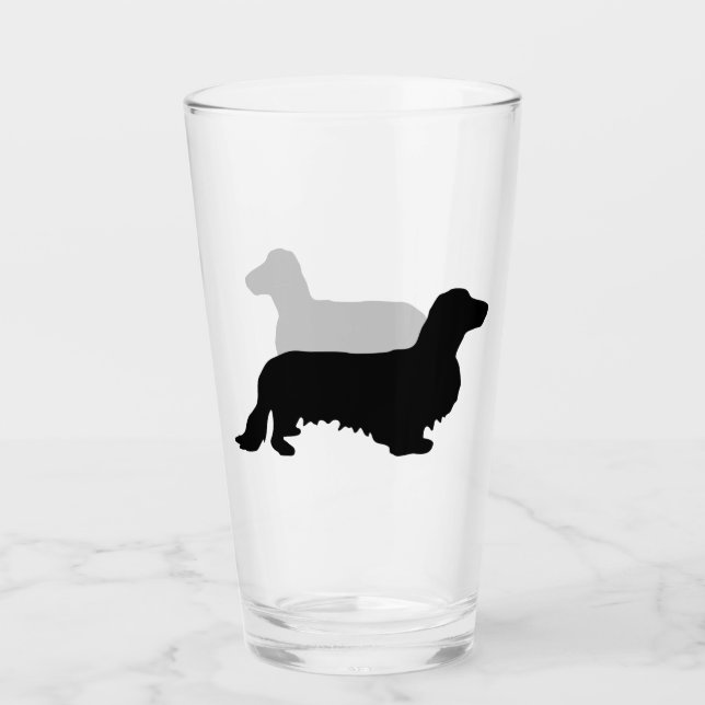 Dachshund Long Hair - Silhouette 1 Glass (Front)